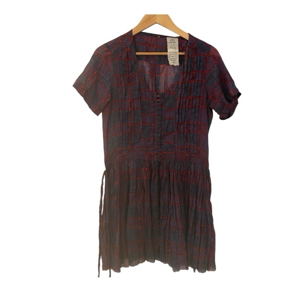 Free People One Sadie Semi Sheer Plaid Dress Size XS Tie Waist Button Down - Picture 5 of 7